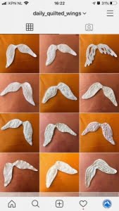 Collage van vleugels voor het Textielfestival op donkergele ondergrond t.b.v. kunstwerk Fleur van den Berg